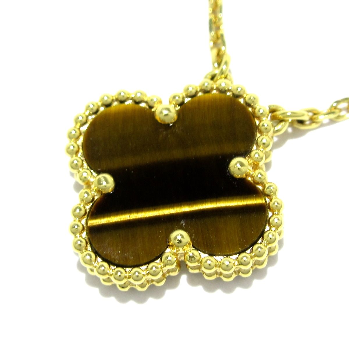 VanCleef u0026 Arpels(ヴァンクリーフu0026アーペル) ネックレス美品  ヴィンテージアルハンブラ K18YG×タイガーズアイ 旧型金具