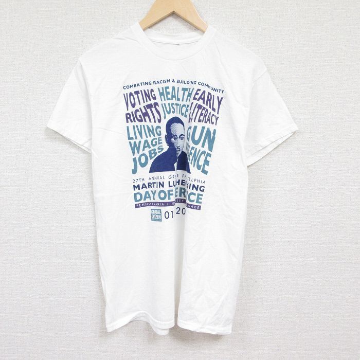 L/古着 半袖 Tシャツ メンズ キング牧師 企業広告 クルーネック 白 ホワイト 24apr16 中古