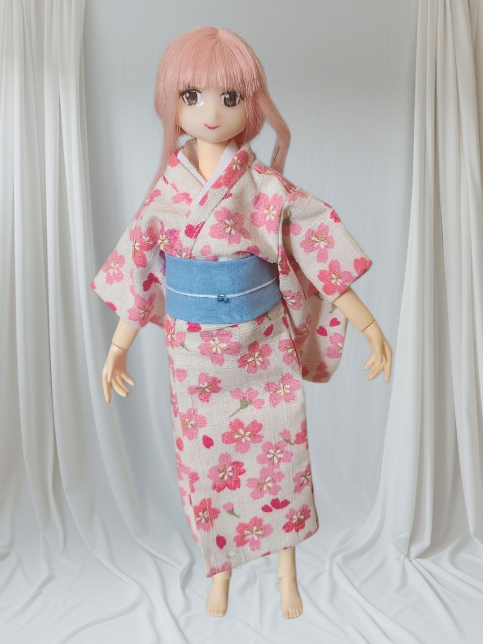ドール着物 22㎝ドール用着物二点セット 桜柄 ピンク - メルカリ