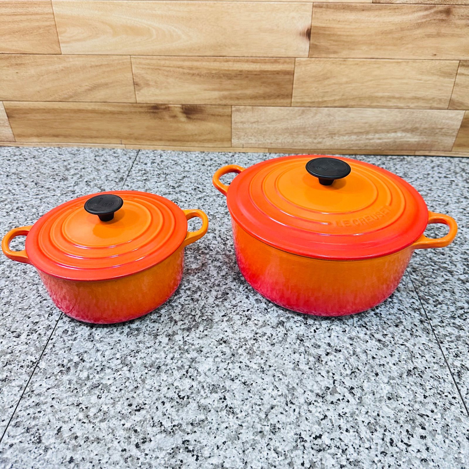 お買い得品♪ LE CREUSET ルクルーゼ リゾットポット 両手鍋 24㎝ 18㎝ 2台セット オレンジ