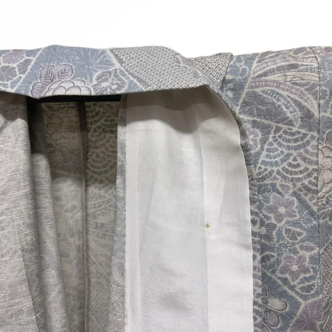 小紋結城紬単衣辻ヶ花裂取りくすみカラー着物093w d 