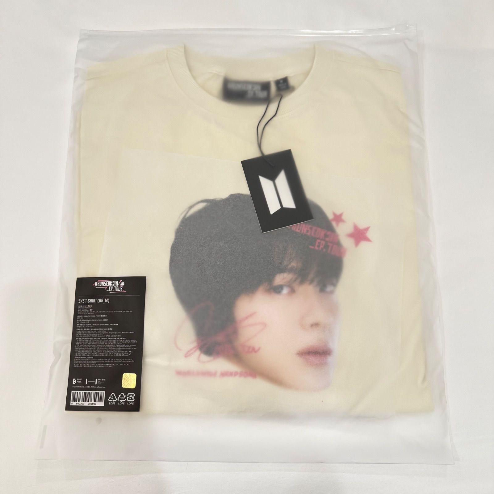 BTS JIN ジン　RUNSEOKJIN 顔Tシャツ　ベージュ　Ｍサイズ BTS JIN ジン RUNSEOKJIN 顔Tシャツ ベージュ Mサイズ（新品