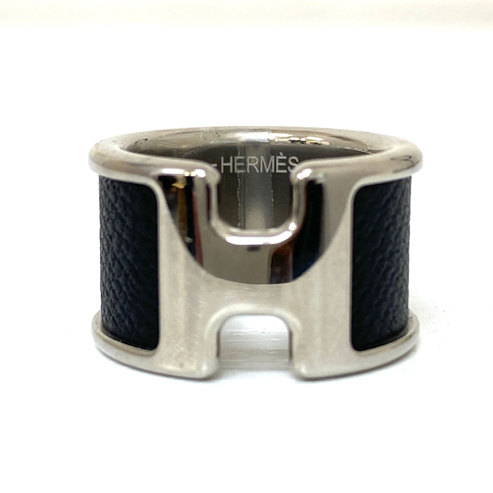 HERMES エルメス オランプ GM リング シルバー H ロゴ ブラック XS