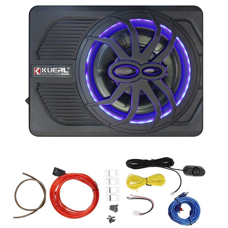 10インチ 800W スリムアクティブトラックサブウーファー 青色LEDライト付き バススピーカー パワーアンプ コンポーネント 放熱性 軽量 車