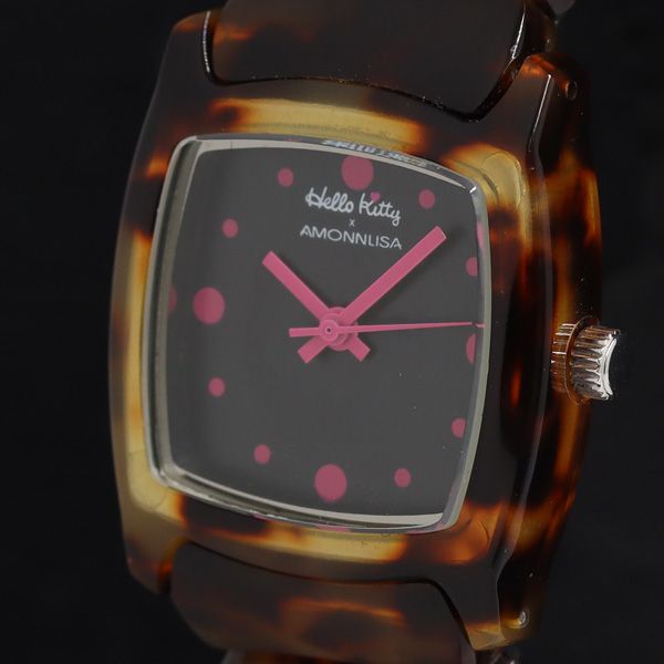 HelloKitty×AMONNLISA クォーツ腕時計 コラボ 稼動品 稼働 良品 ハローキティ アモンリザ コラボ QZ 黒文字盤 レディース