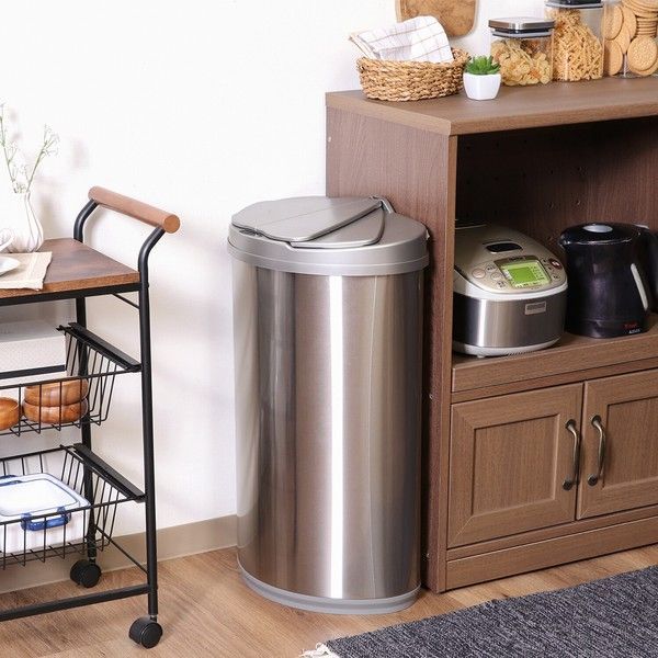 送料無料】フラップ式ダストボックス 3分別 ゴミ箱 45L 木目調