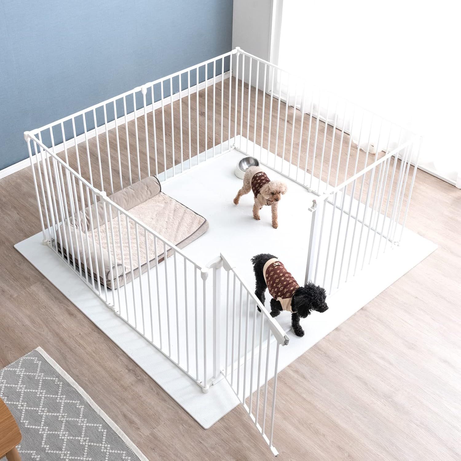 タンスのゲン ペットサークル 実用新案登録【シニア犬も安心】バリアフリー設計 折り畳み 頑丈 組み替え可能 151cm×151cm ホワイト 64900011(87796)