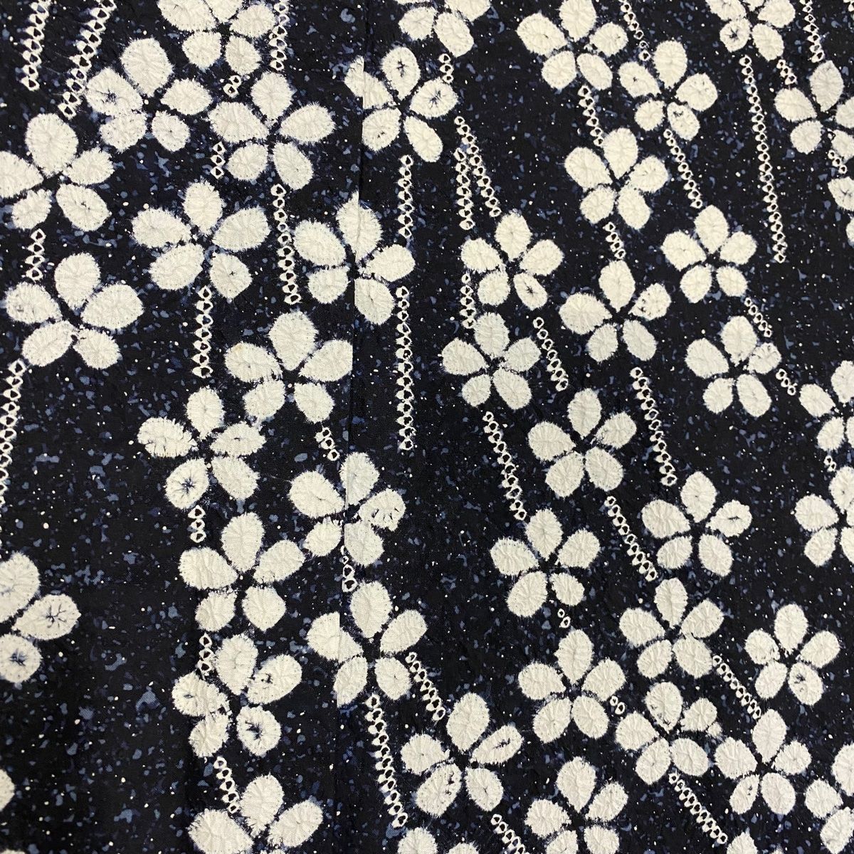 訪問着 身丈160cm 裄丈65cm M 袷 紬地 枝花 絞り 濃紺 正絹 美品 名品  