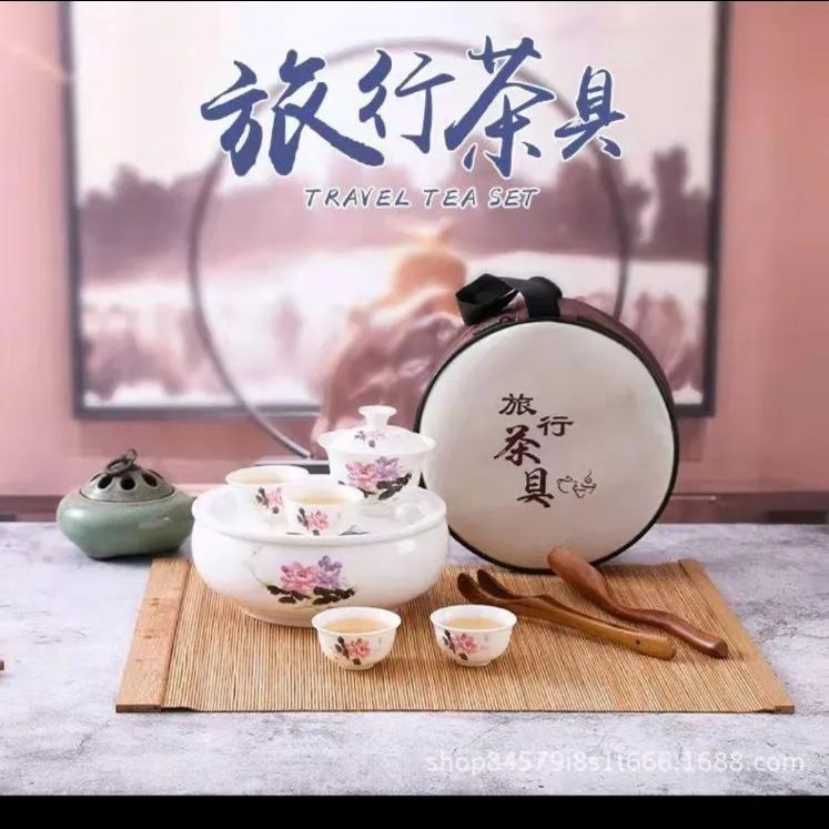 旅行ポータブル白磁カンフーティーセット、家庭用お茶セット。