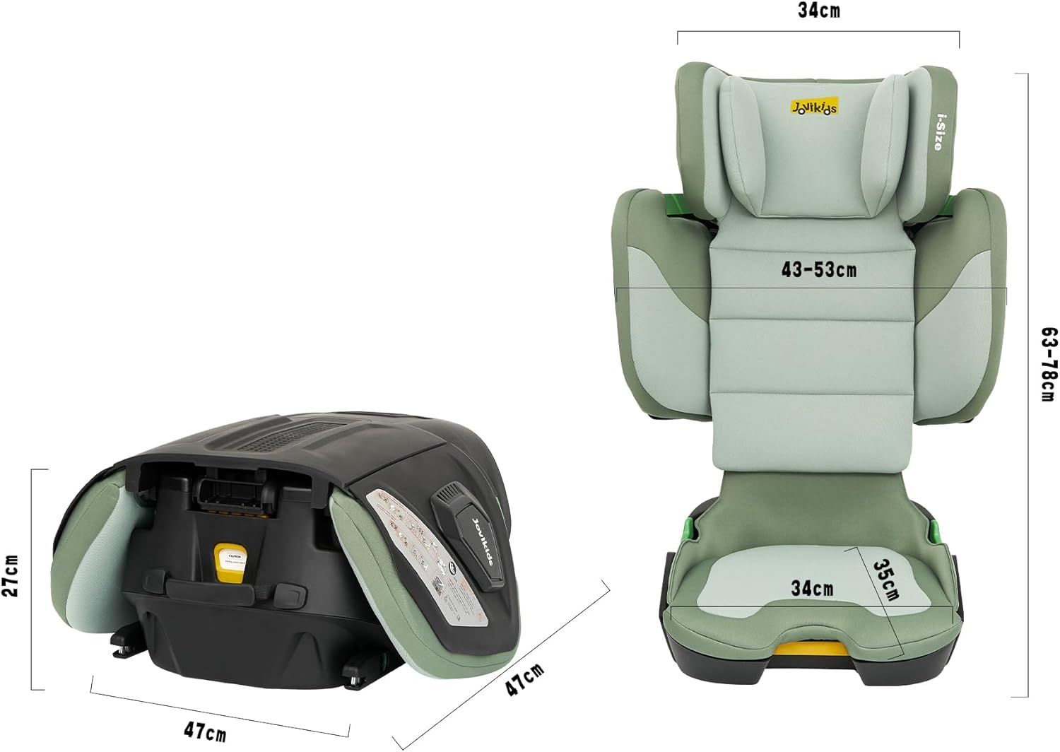 Jovikids 折りたたみのジュニアシート ISOFIX、i-Size R129適合 3歳