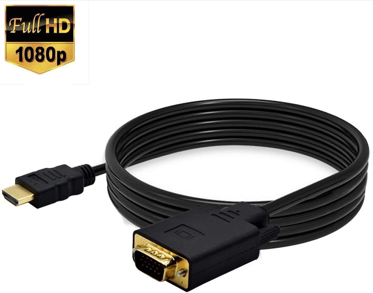 HDMI to VGA 変換ケーブル 1.8M 1080P HDMIオス to VGAオス変換アダプタケーブル 金メッキコネクター 音声転送 コ