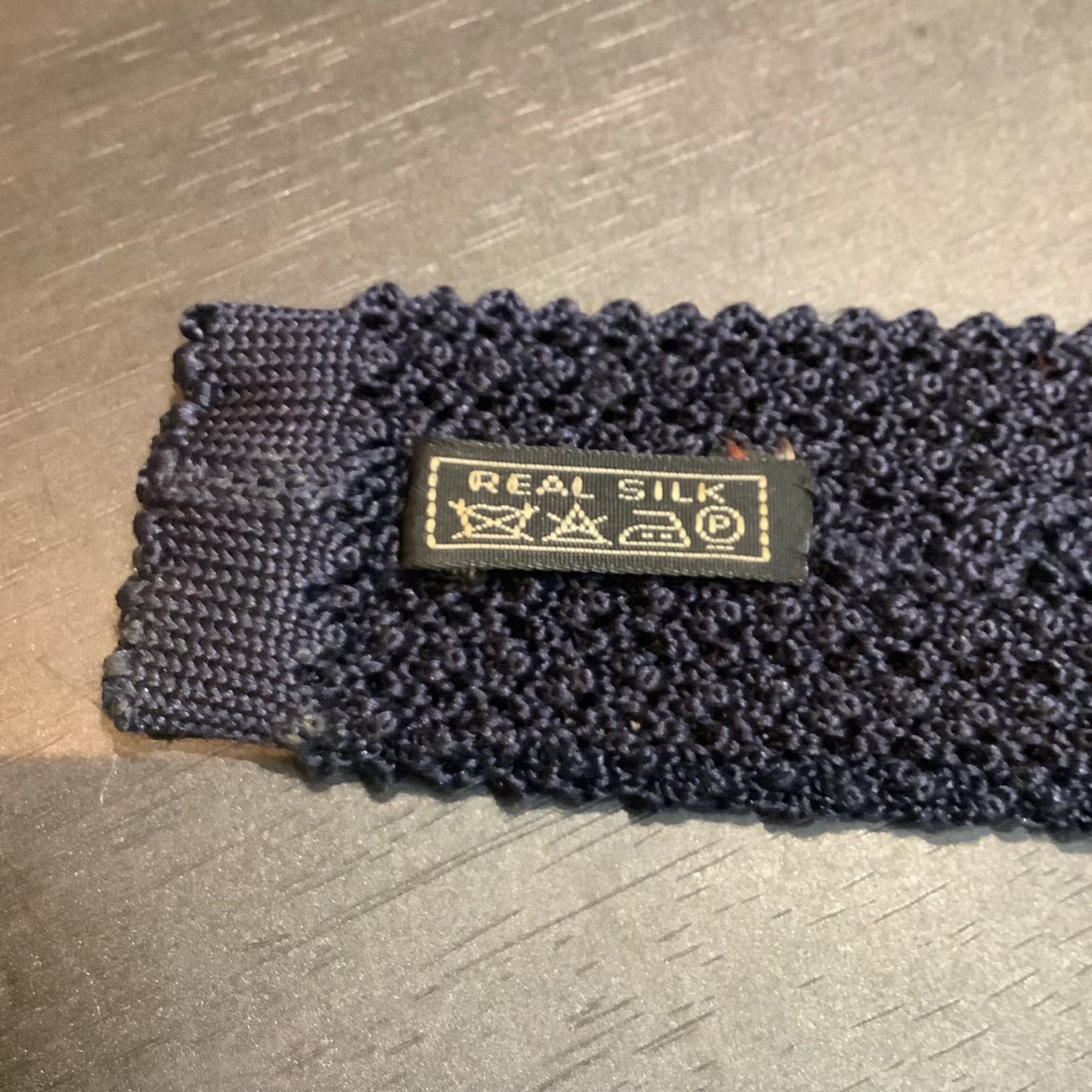 HERMES エルメス ネクタイ ニットタイ ナロータイ H刺繍 紺 ネイビー