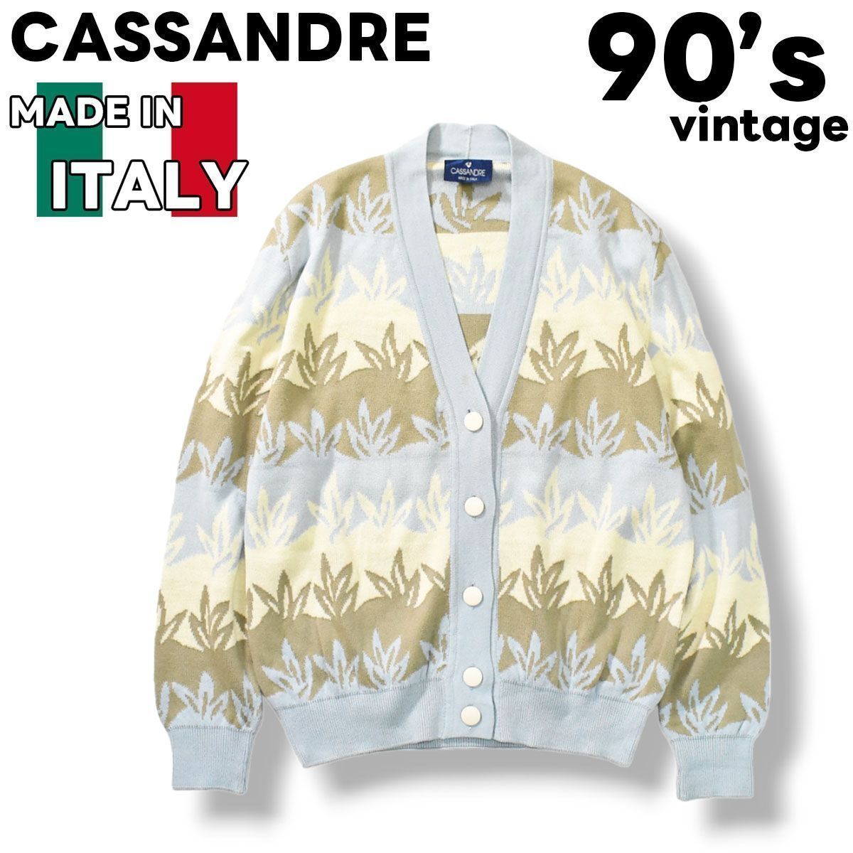 上質】 90s イタリア製 CASSANDRE カサンドレ リーフ柄 コットンニット