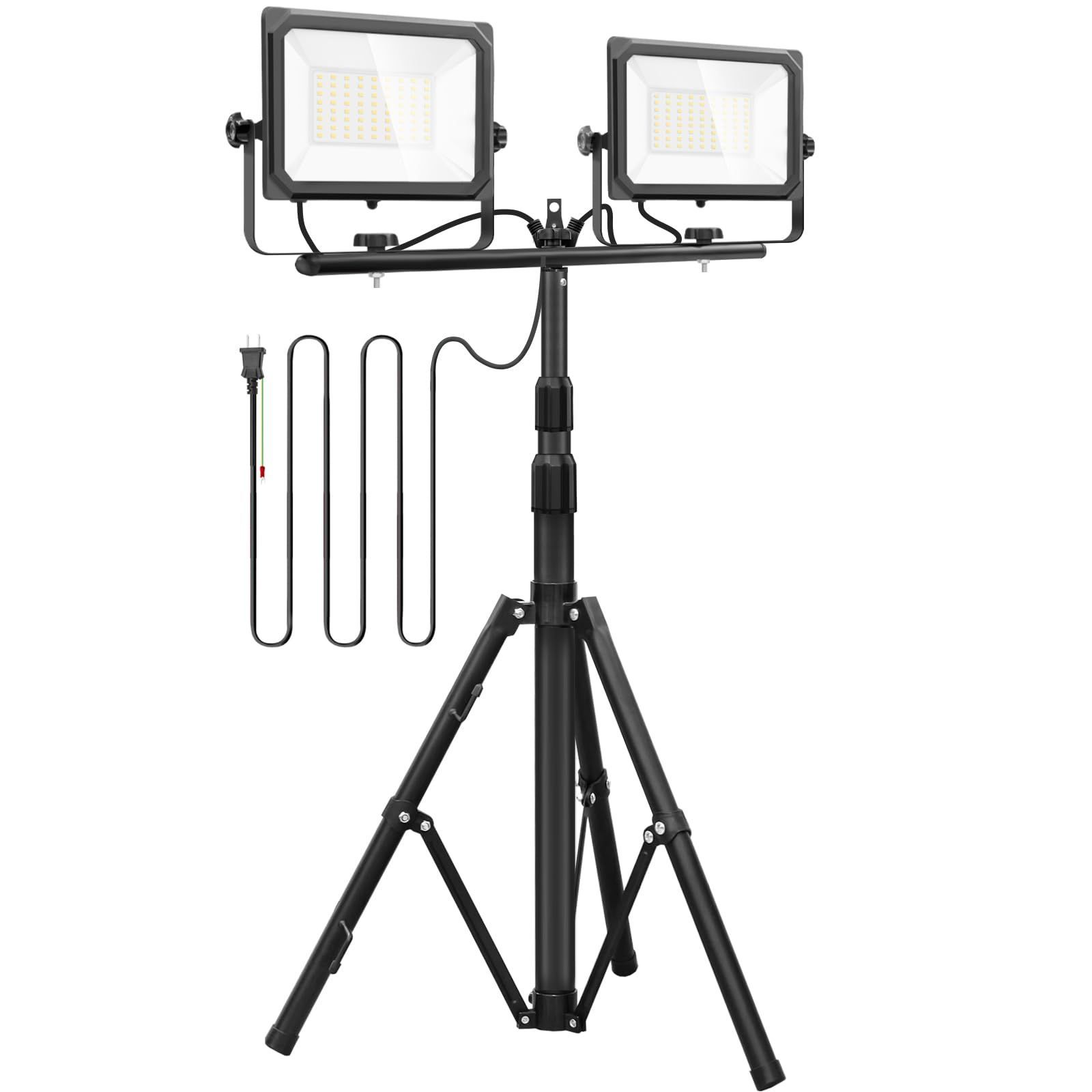 Akitoe LED投光器 作業灯 ledワークライト 100W 16000LM高輝度 三脚付きスタンドライト 100V 5Mコード アース付きプラグ 広角180度 昼光色 長寿命 防水IP67 集魚灯 防犯灯 駐車場灯