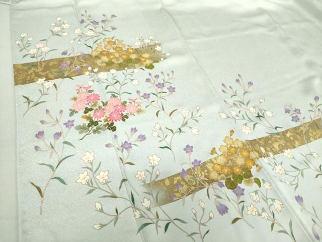 平和屋着物○訪問着 駒刺繍 草花文 金彩 正絹 逸品 未使用 DAAV6379ps