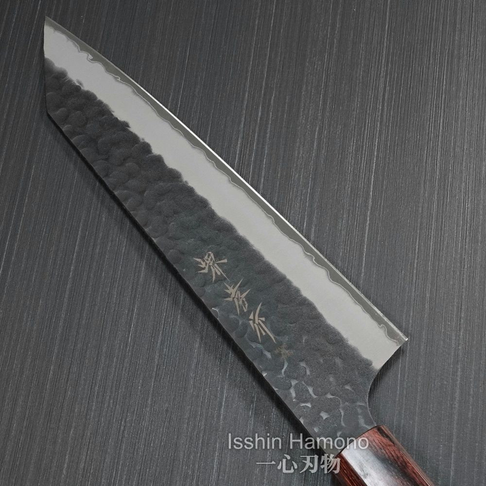 堺孝行】 剣型牛刀 190mm（実寸200mm） 青紙スーパー 黒槌目 送料無料