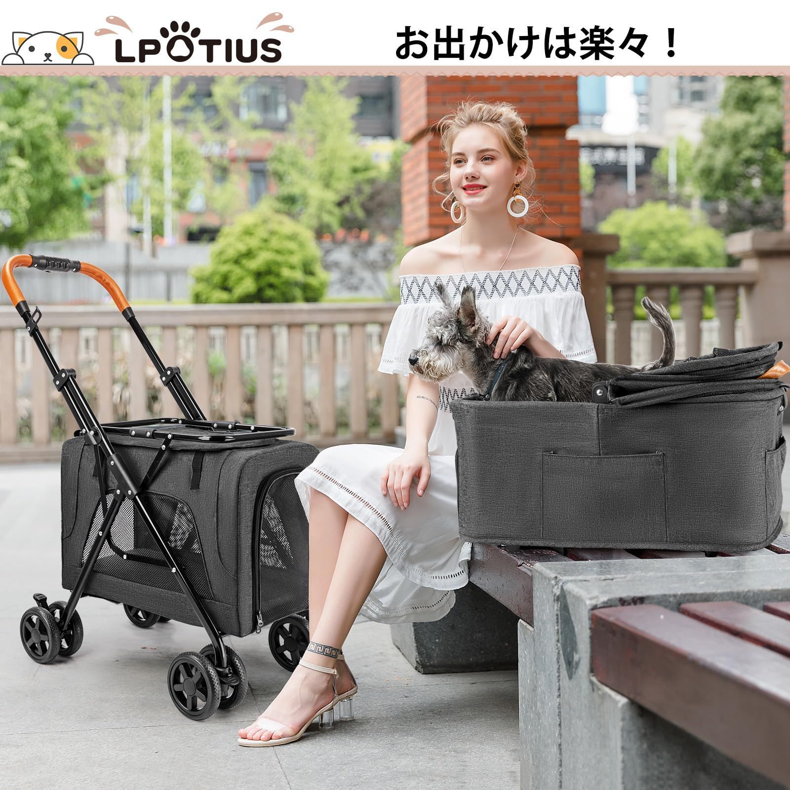 在庫処分 後輪ブレーキ付き 前輪360°回転 小型犬 4輪 中型犬 ペットキャリーバッグ 犬猫兼用 コンパクト収納 耐荷重20KG 犬用ベビーカー 上段10KG 軽量 下段10KG ペットバギー 多頭飼い対応 折りたたみ お出かけ 分離型 散歩 上下2段式