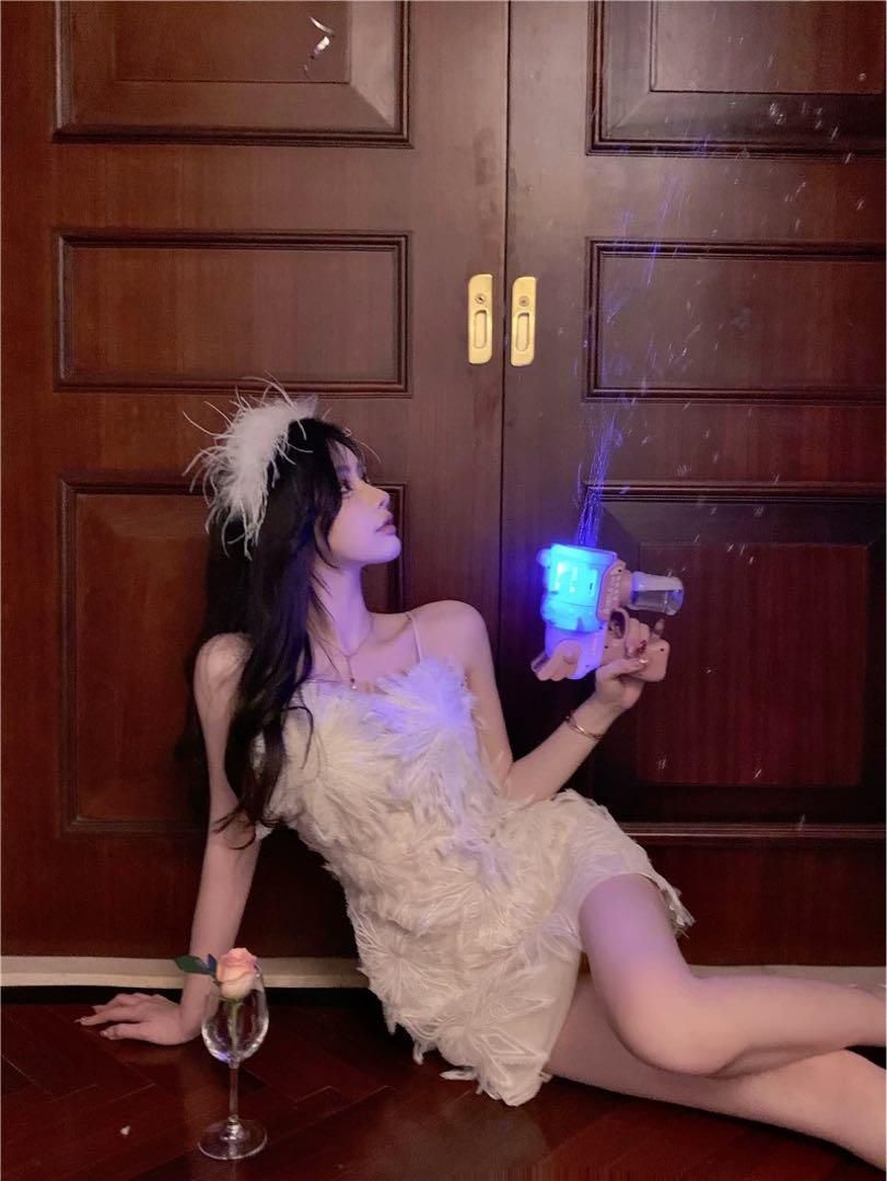 キュート❤️華奢なショルダーストラップ★ミニドレス★パーティー★ふわふわもこもこ キュート??華奢なショルダーストラップ☆ミニドレス☆パーティー