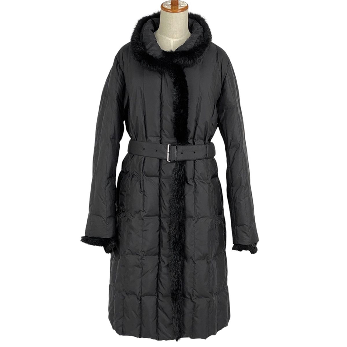 バーバリー BURBERRY ダウンコート ファー ベルト付き ロング アウター ダウンコート ブラック レディース
