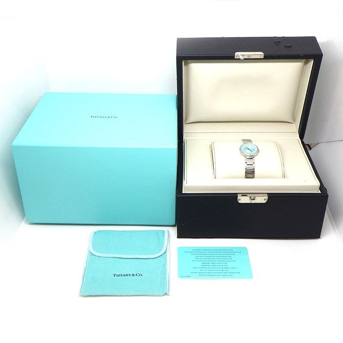 ティファニー Tiffany &amp; Co. 腕時計 アトラス 2ハンド 24mm 63320811 ティファニーブルー ギョーシェ 文字盤 ダイヤモンド インデックス/ベゼル/リュウズ 計0.28ct SS クオーツアナログ 【箱・保付き】 【中古】 ティファニー TIFFANY＆CO アトラス 2ハンド 63320811 ティファニー