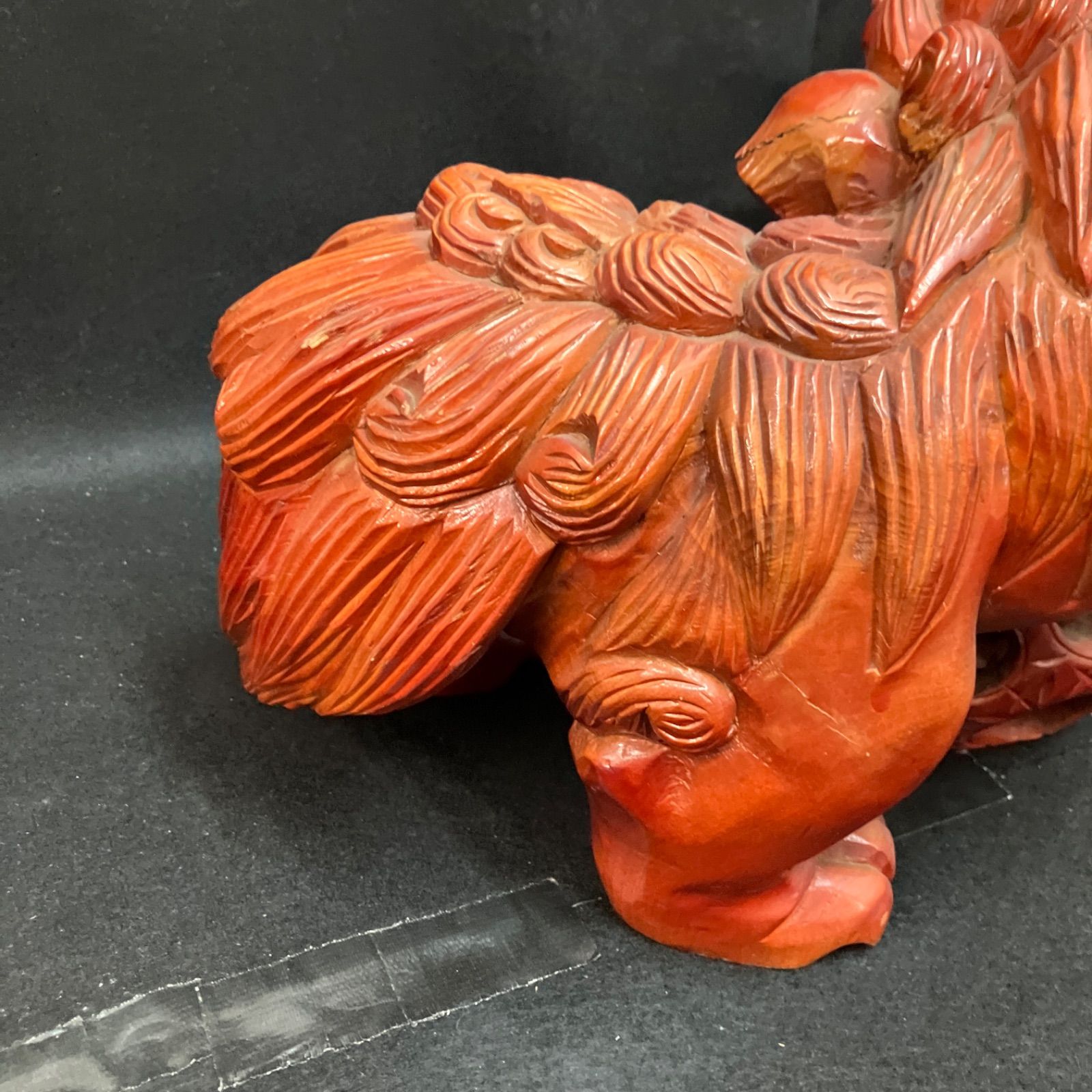 唐獅子 木彫り 玉獅子 シーサー 魔除け 天然木 オブジェ 置物 狛犬