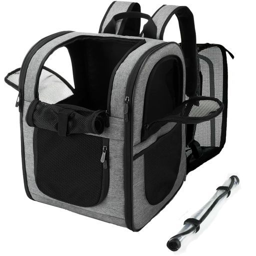 ペットリュックペットキャリーリュックキャリーバッグ-大型サイズ航空機対応犬猫兼用防脱設計保冷 -肩ベルトクッション付き旅行通院散歩多機能コンパクト収納-拡張 53x33x10cm-グ…