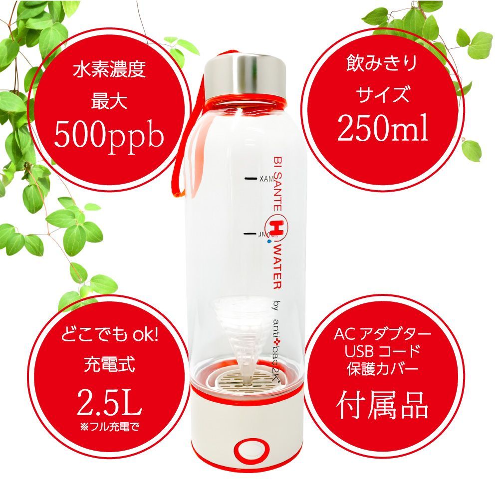 水素水ボトル 水素水生成器 250ml BI SANTE H WATER 3分生成 USB 充電式 水素水 水素生成器 高濃度水素水 持ち運び便利