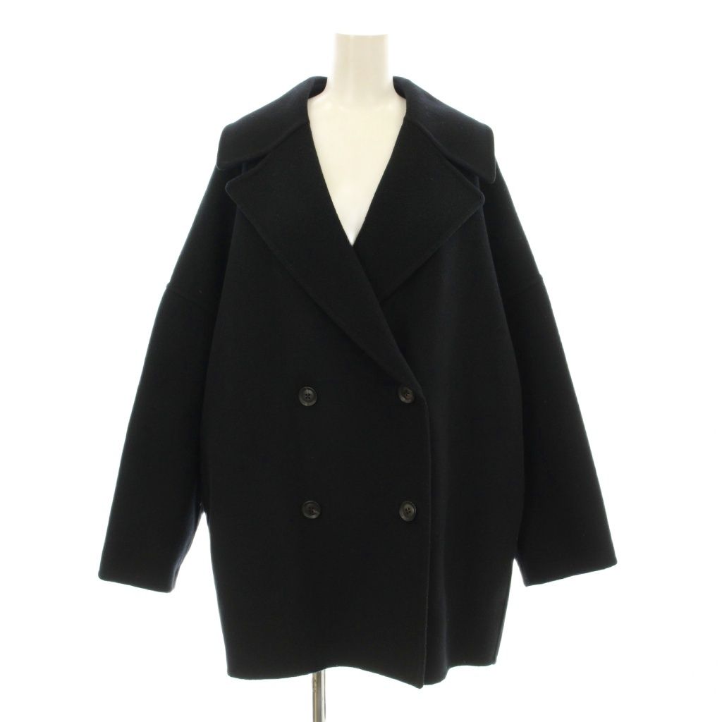 エブール ebure super120 ダブルビーバーオーバーコート チェスターコート ショート丈 ウール 38 黒 ブラック 3010200103 KU