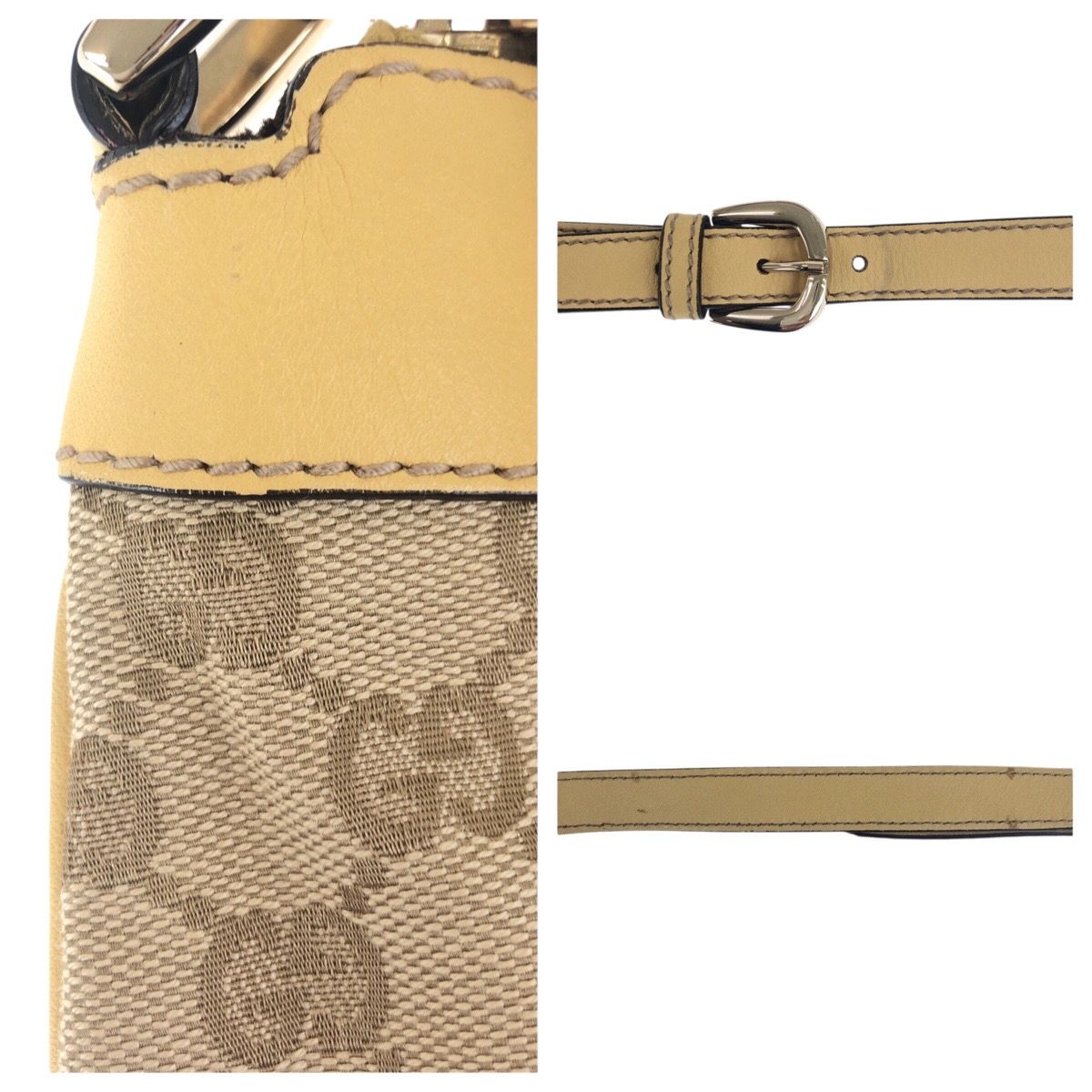 GUCCI グッチ ベージュ ゴールド金具 GGキャンバス/レザー