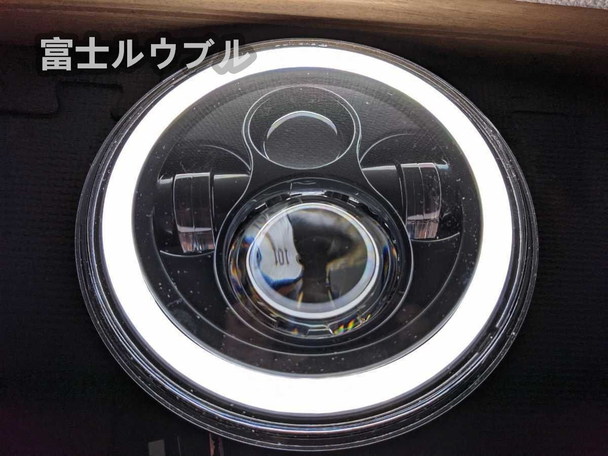 丸目 丸型2灯式イカリングLEDヘッドライトH4ウィンカー機能付き