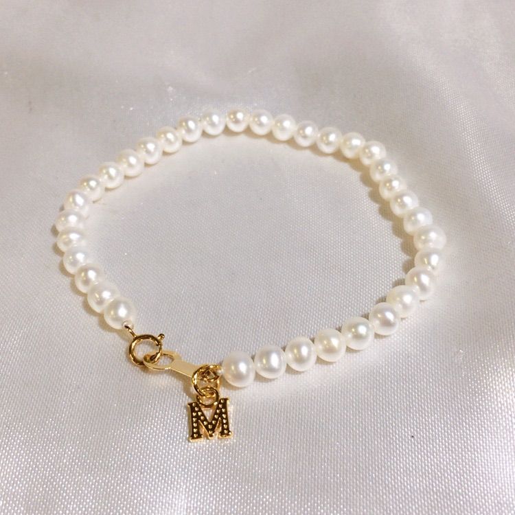 美品】 GOLD Perl bracelet initial パール ブレスレット イニシャル M