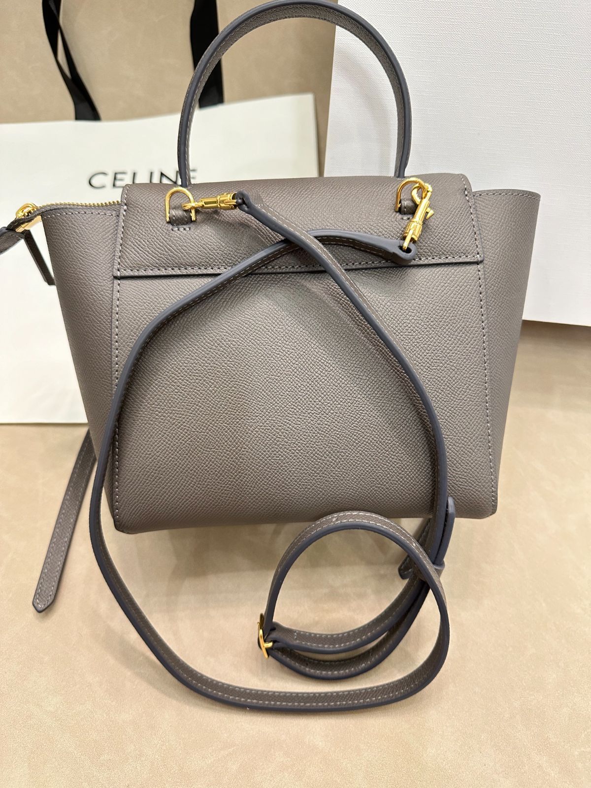 CELINE セリーヌ ベルトバッグ グレージュ ショルダー ハンド 2WAY 