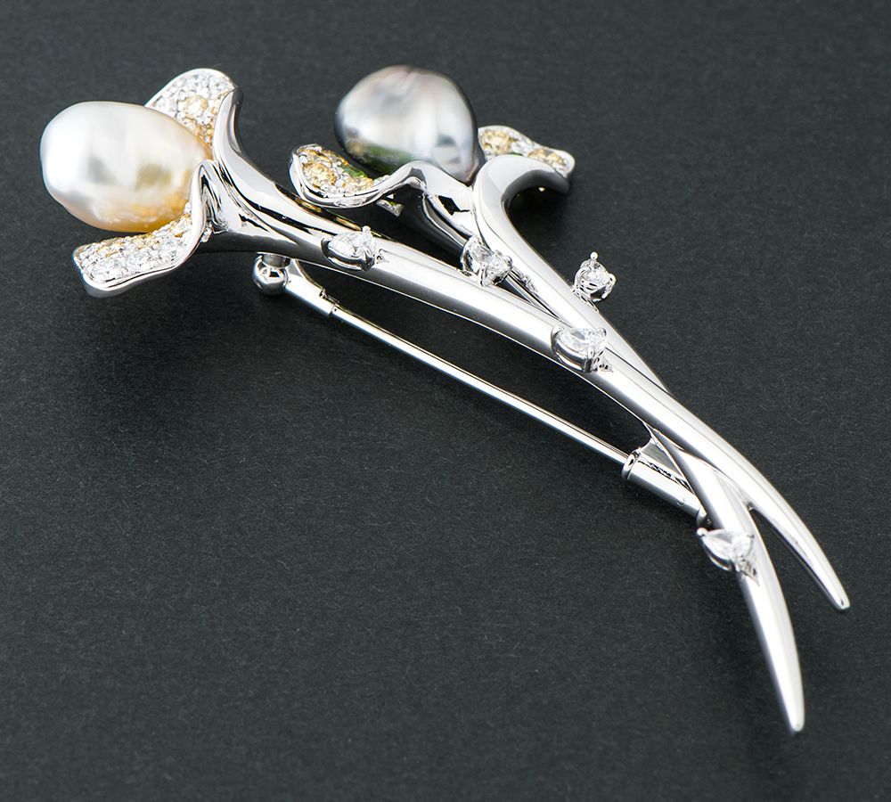 ミキモト フラワーモチーフ バロック パール 真珠 ブローチ