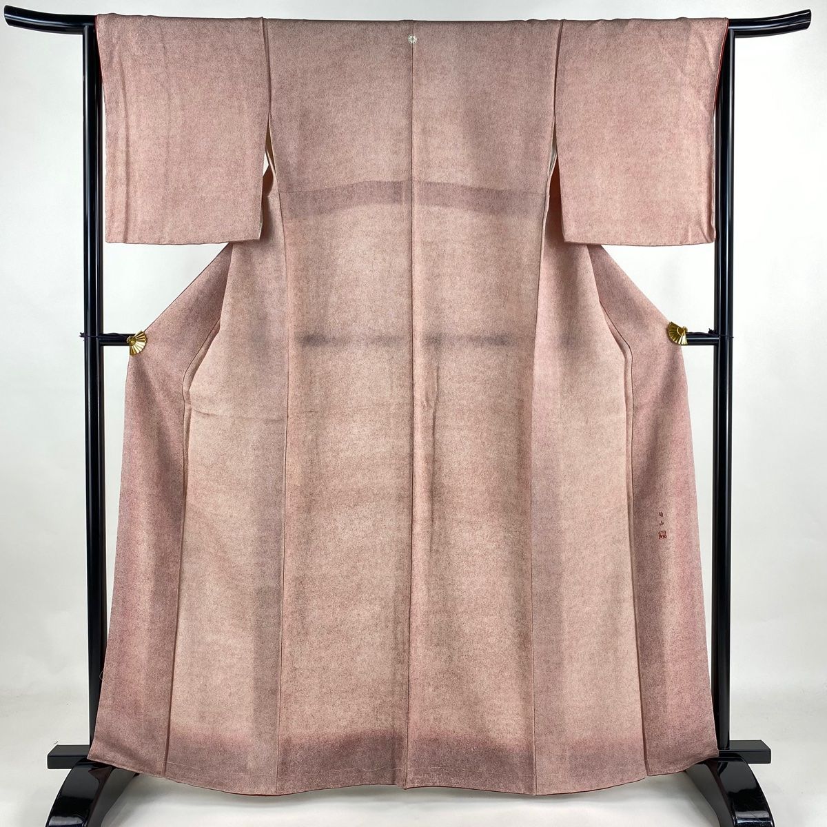 江戸小紋 身丈162.5cm 裄丈65.5cm M 袷 落款 鮫紋様 小豆色 正絹 優品  