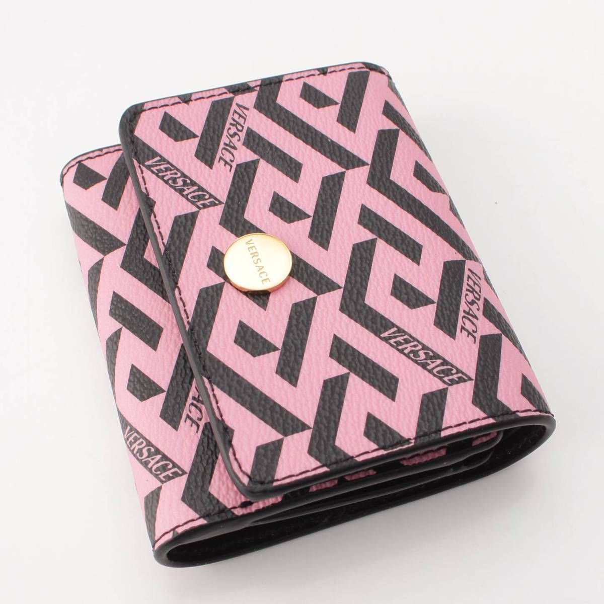 VERSACE ヴェルサーチ ラ グレカ シグネチャー 三つ折り財布 ピンク