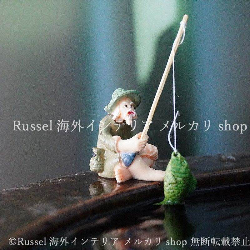 ガーデンオブジェ 老人 樹脂 釣り おじいさん 魚 ガーデンオーナメント