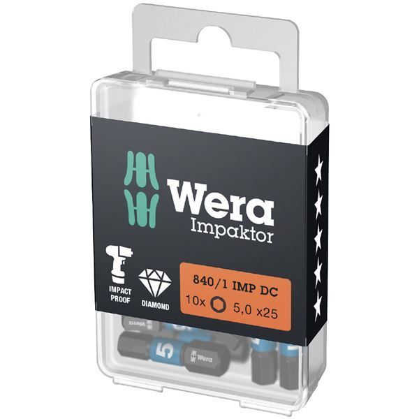 WERA ヴェラ 10個入 差込6.35mm Hex-Plus ヘックスプラス ダイヤモンドコーティングドライバービット 刃先サイズ5 全長25mm 057605