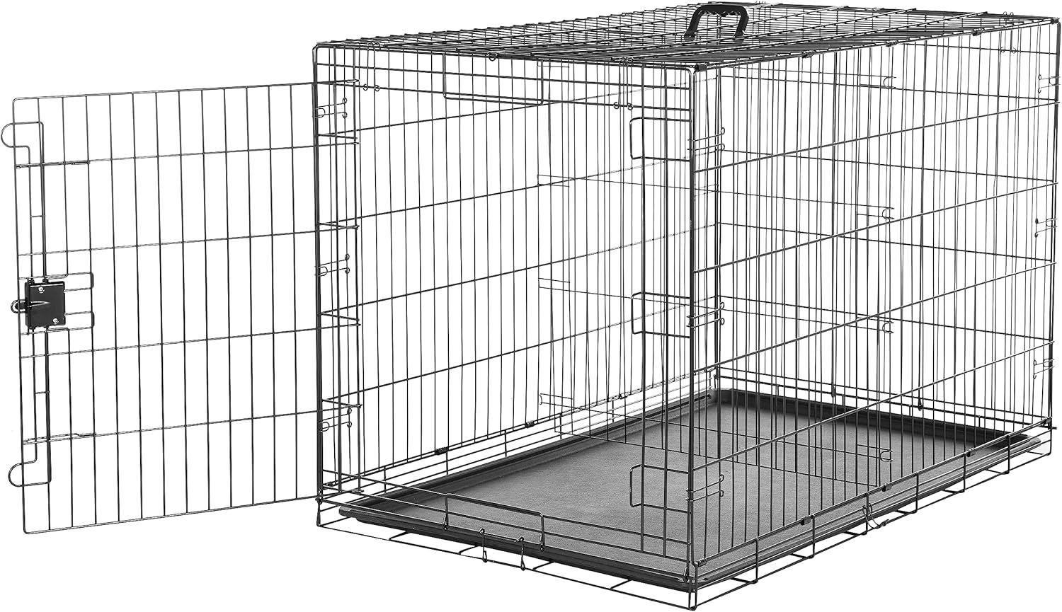 ベーシック 犬 ペットケージ 折りたたみ可能 トレー付き シングルドア 122 cm x 76 cm x 83 cm 大型犬 ブラック
