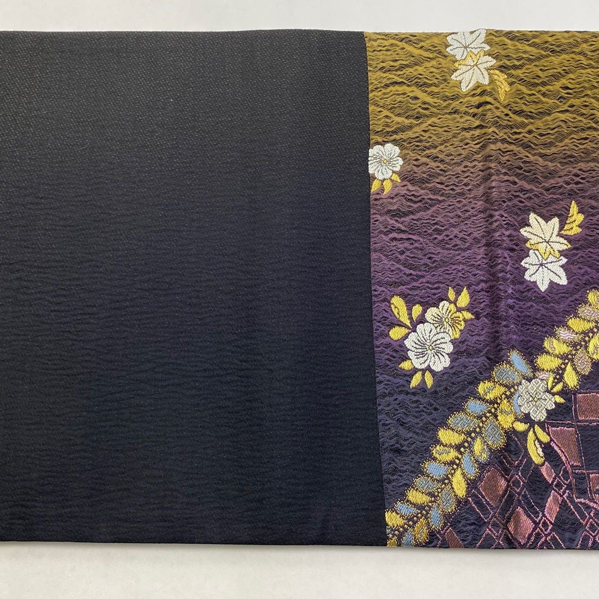 美品】 袋帯 秀品 やまと 桜 葉柄 金糸 濃紫 六通 正絹 【中古