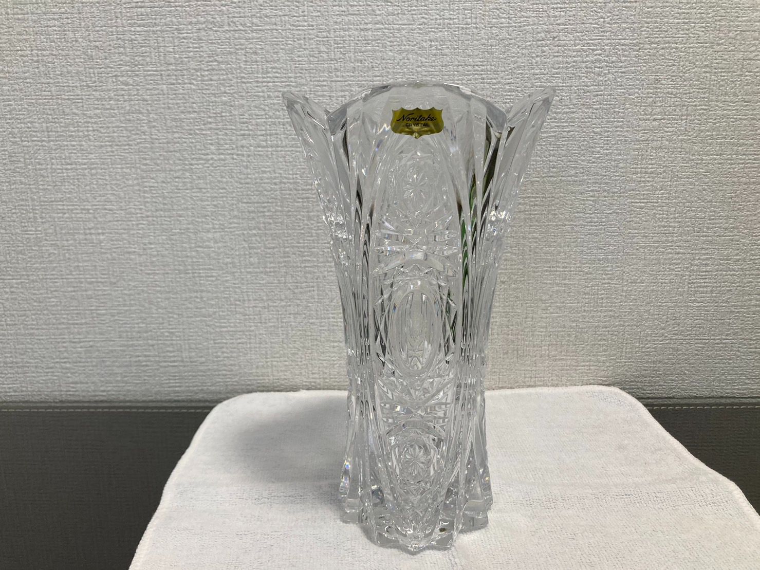 美品　Noritake　ノリタケ　クリスタル　花瓶　花器　ガラス製-0