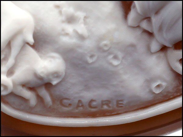 ジュエリー極】GACRE刻印有り 犬とハープと歌う女性 シェル