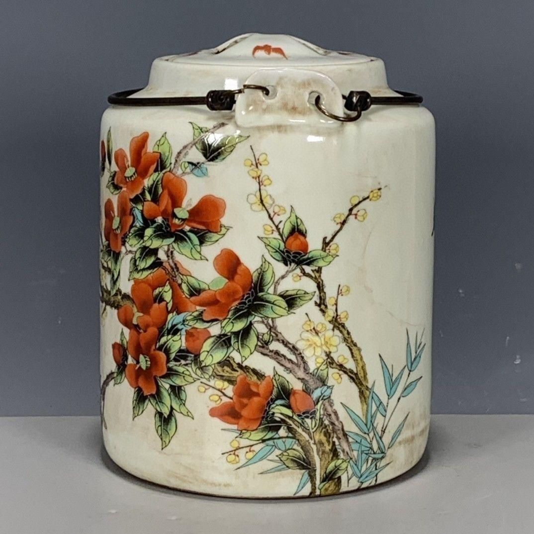 大清同治パステル花卉図提梁壺 景徳鎮 陶磁器 現代工芸品 美術品