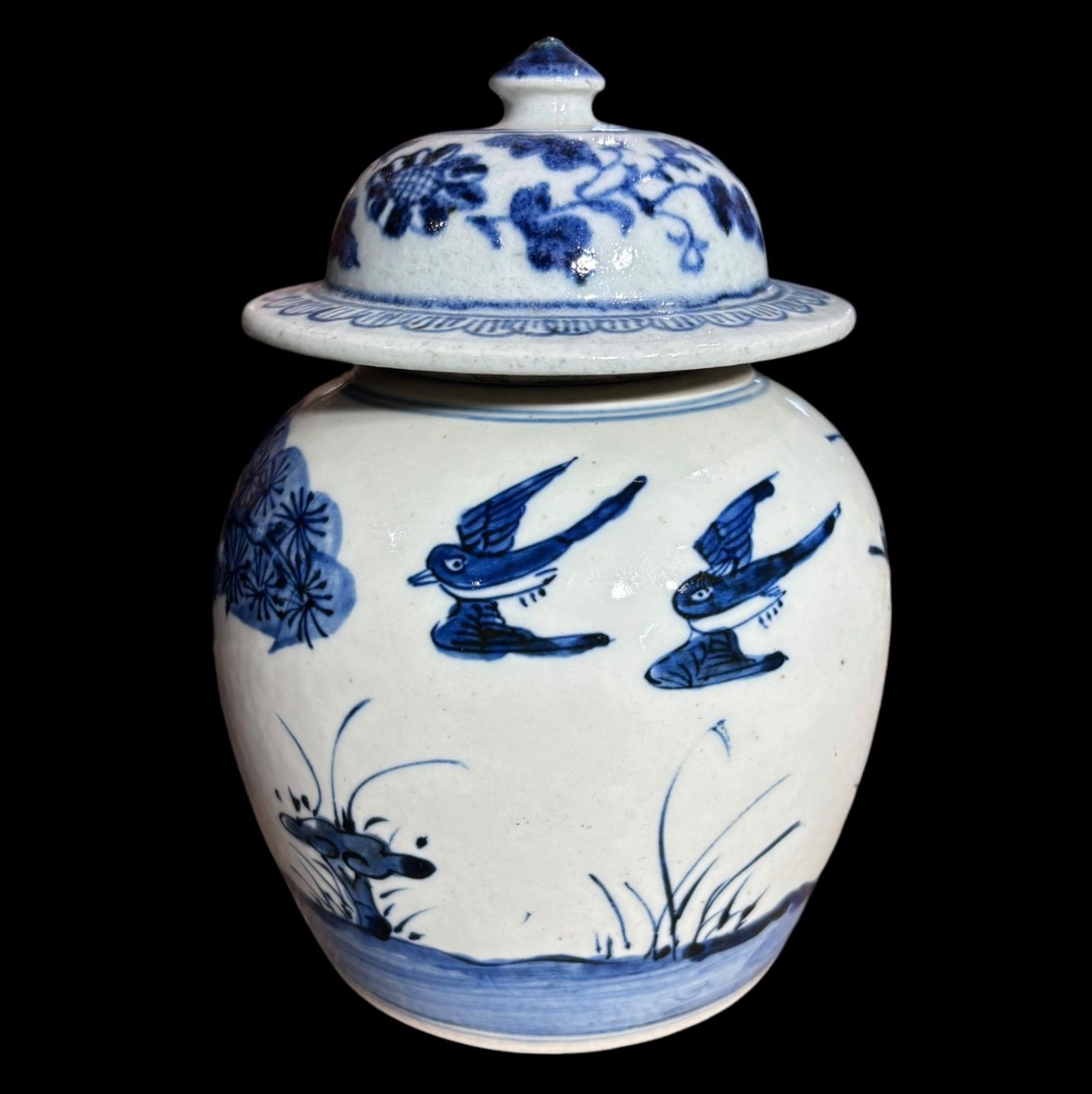 壺 蓋付き 中国雑貨 染付 フラワーベース 花瓶 花入れ 丸壺 花器