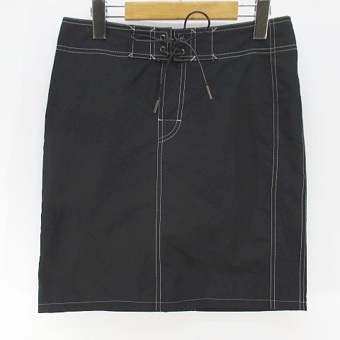 グッチ GUCCI 090845 25511 膝上 ミニ タイトスカート スカート 40 黒系 ブラック イタリア製 ステッチ リボン 裏地メッシュ