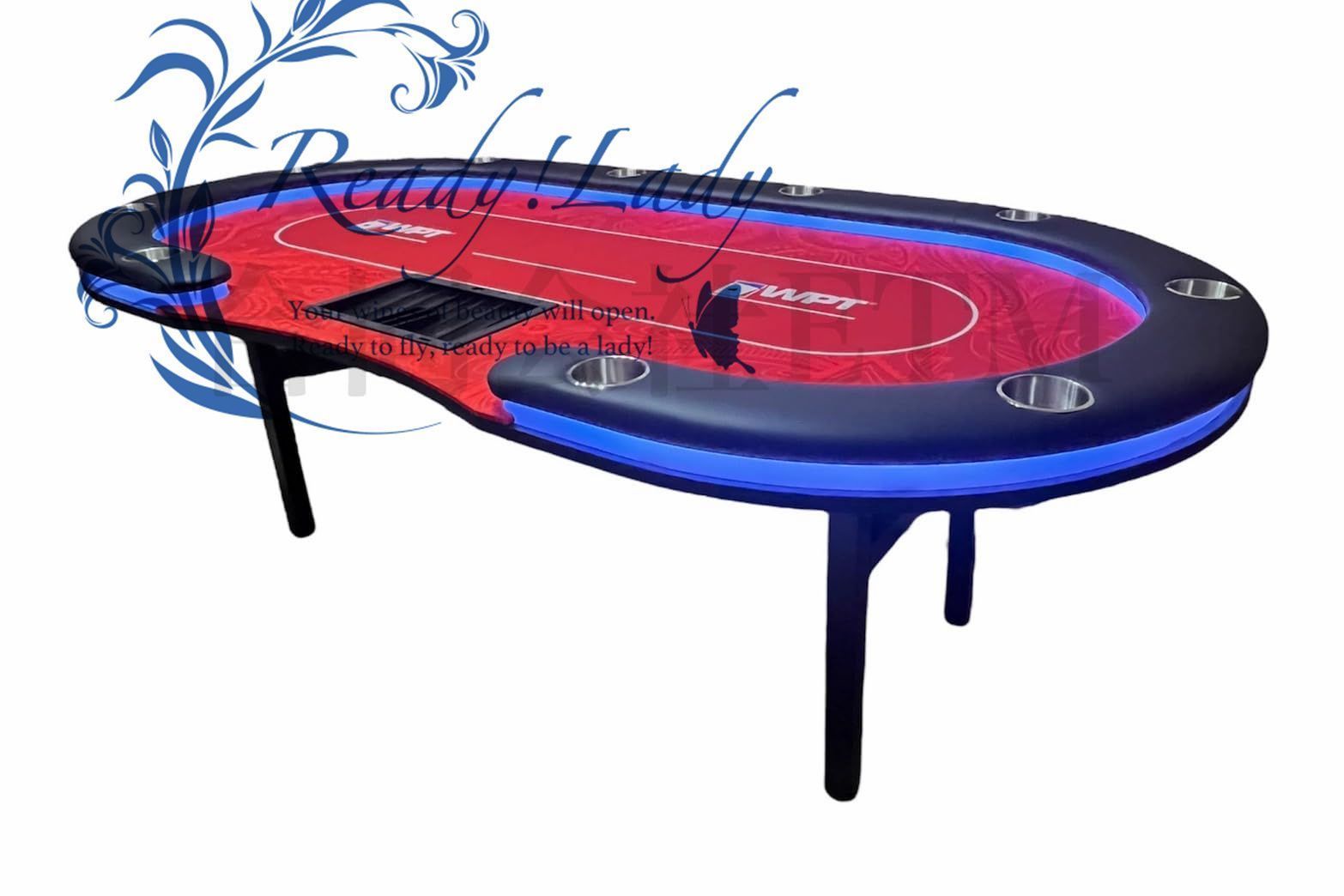 新品未使用 LEDポーカーテーブル　WPTレッドデザイン 　カジノテーブル ポーカーテーブル LEDポーカーテーブル ドリンクホルダー付 テキサス