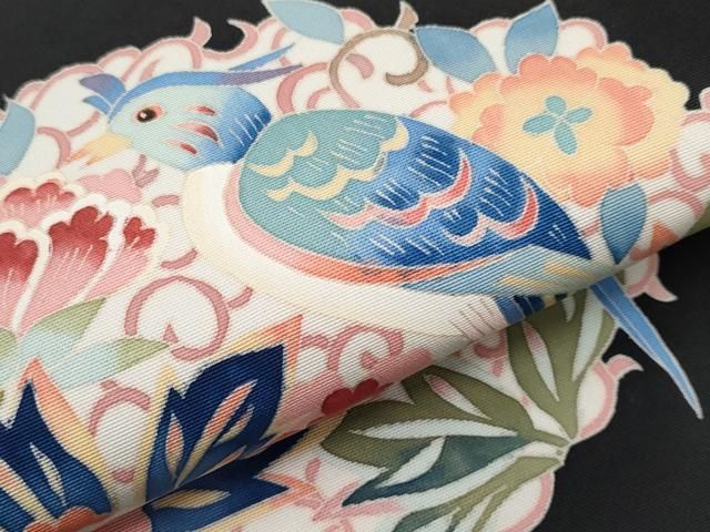 平和屋本店□極上 本加賀友禅作家 押田正義 塩瀬 九寸名古屋帯 花鳥