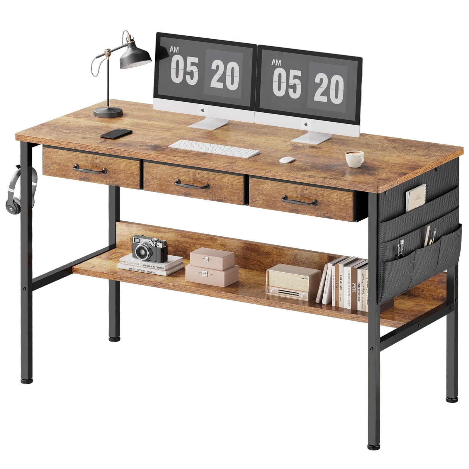 商品 Maihail デスク幅120 机 pcデスク desk 子 パソコンデスク コンパクト 一人暮らし 家具 table 学習机 引き出し付き 下収納棚付き 収納袋付き ワークデスク computer desk ピンテージ