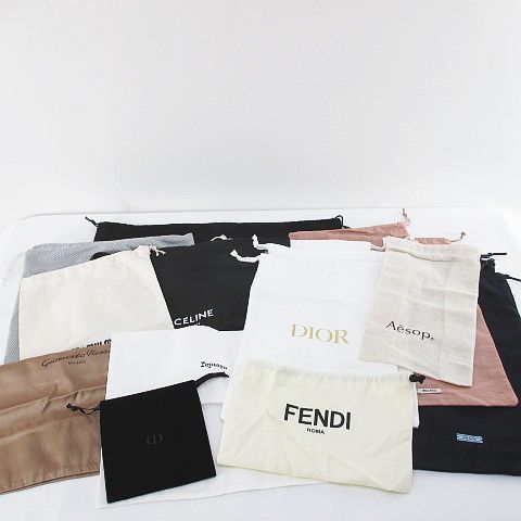 プラダ PRADA 17枚セット 保存袋 収納袋 付属品 サイズ違い デザイン違い シャネル CHANEL セリーヌ CELINE ディオール Dior ミュウミュウ miumiu 紺系 ネイビー