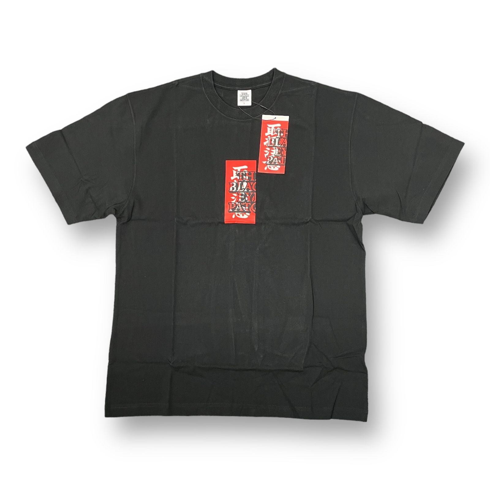 新品 BLACK EYE PATCH HANDLE WITH CARE TEE 取扱注意 プリント クルー