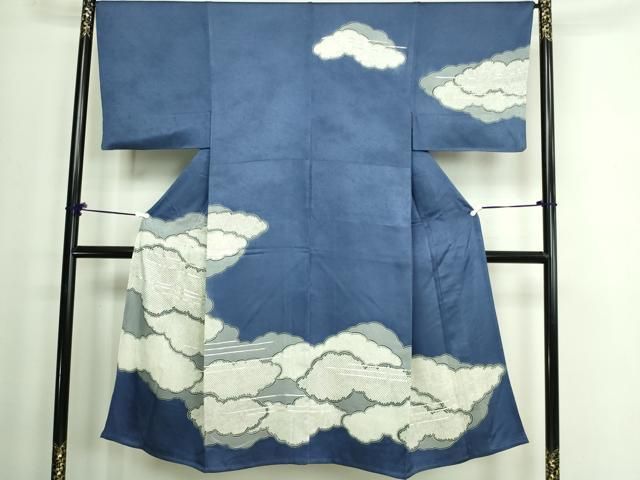 平和屋着物▽男性 訪問着 単衣 駒刺繍 雲重ね文 無落款 正絹 DAAW9352sf